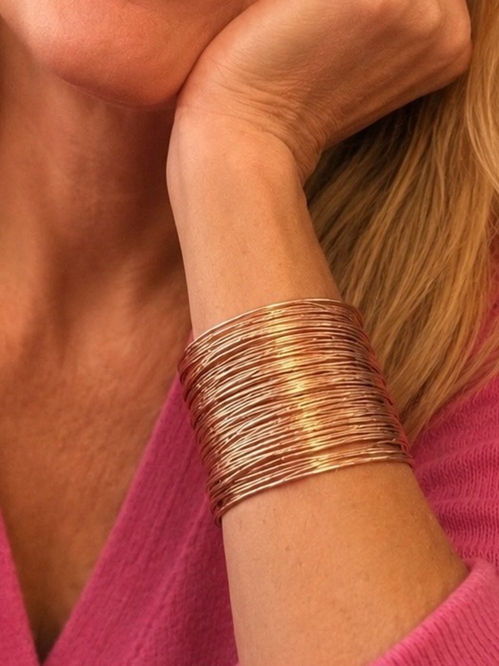 Rose Gold Color Slinky Wire Cuff – Adjustable Statement Bracelet